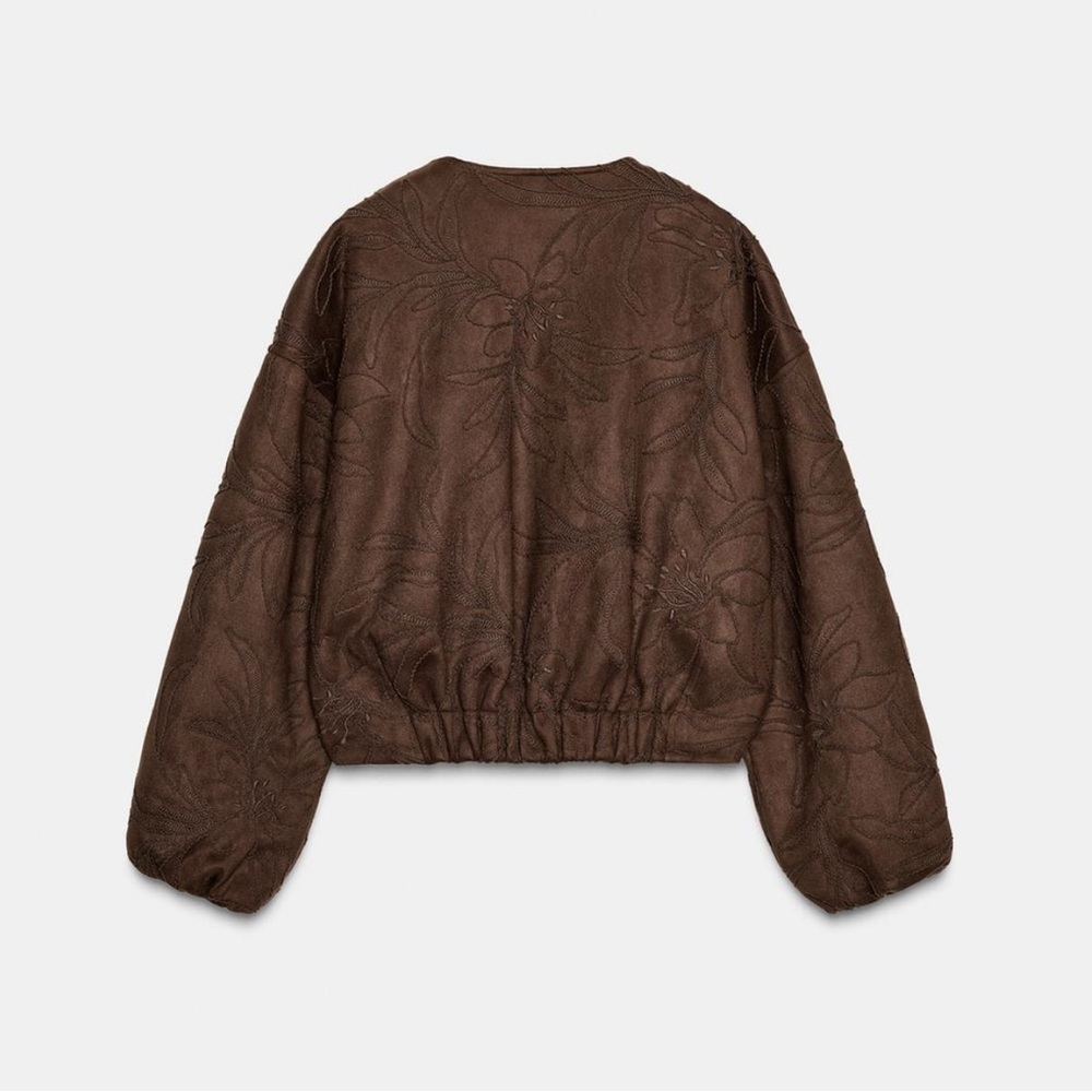 Zara Faux suede bomber jacket with embroidery - Picture 6 of 9